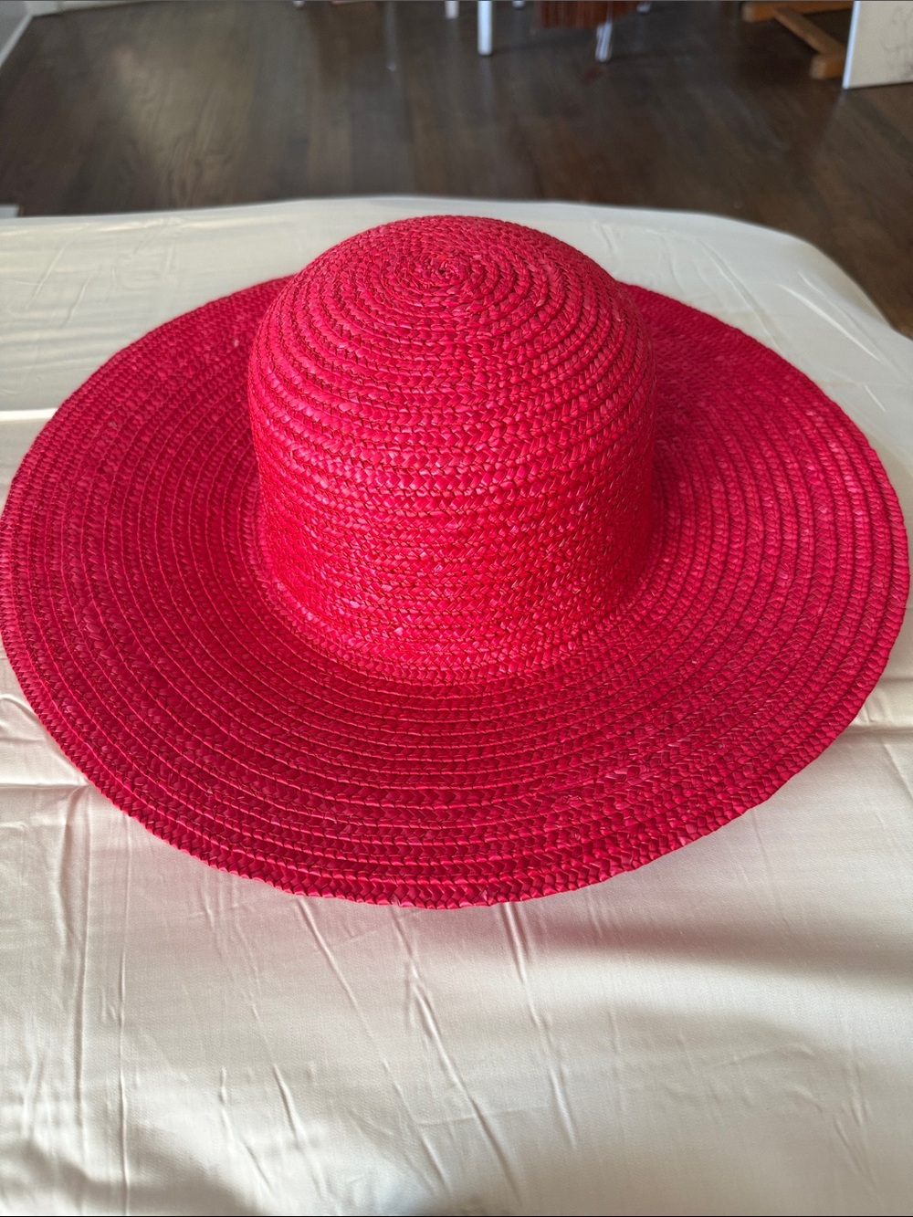 Wide Brim Straw Sun Hat - Red